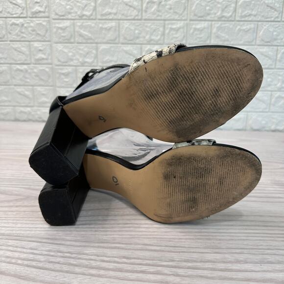 Nine West Sandals WMNS 8.5M Black Silver Snake Print Leather Ankle Strap Heeled - Picture 8 of 9